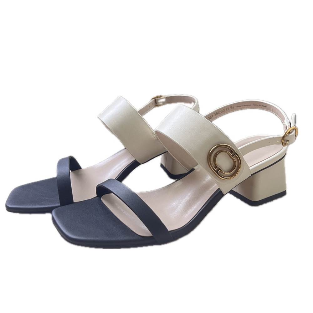 Charles & Keith Trapeze Heel Sandals – Black & Off-White, Size 36